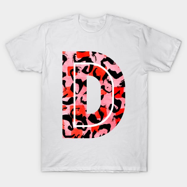 Abstract Letter D Watercolour Leopard Print Alphabet Red T-Shirt by Squeeb Creative